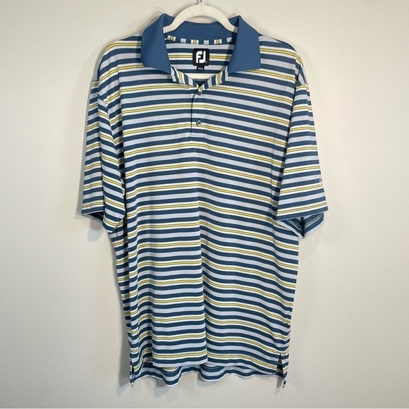 FootJoy Blue Yellow Short Sleeve Polo Shirt Size Mens Large - Picture 1 of 7